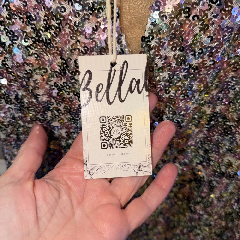 BELLA BARNETT Bead Straps Sequin Mini Dress Birthday Sexy Deep V Size Med - Picture 10 of 10